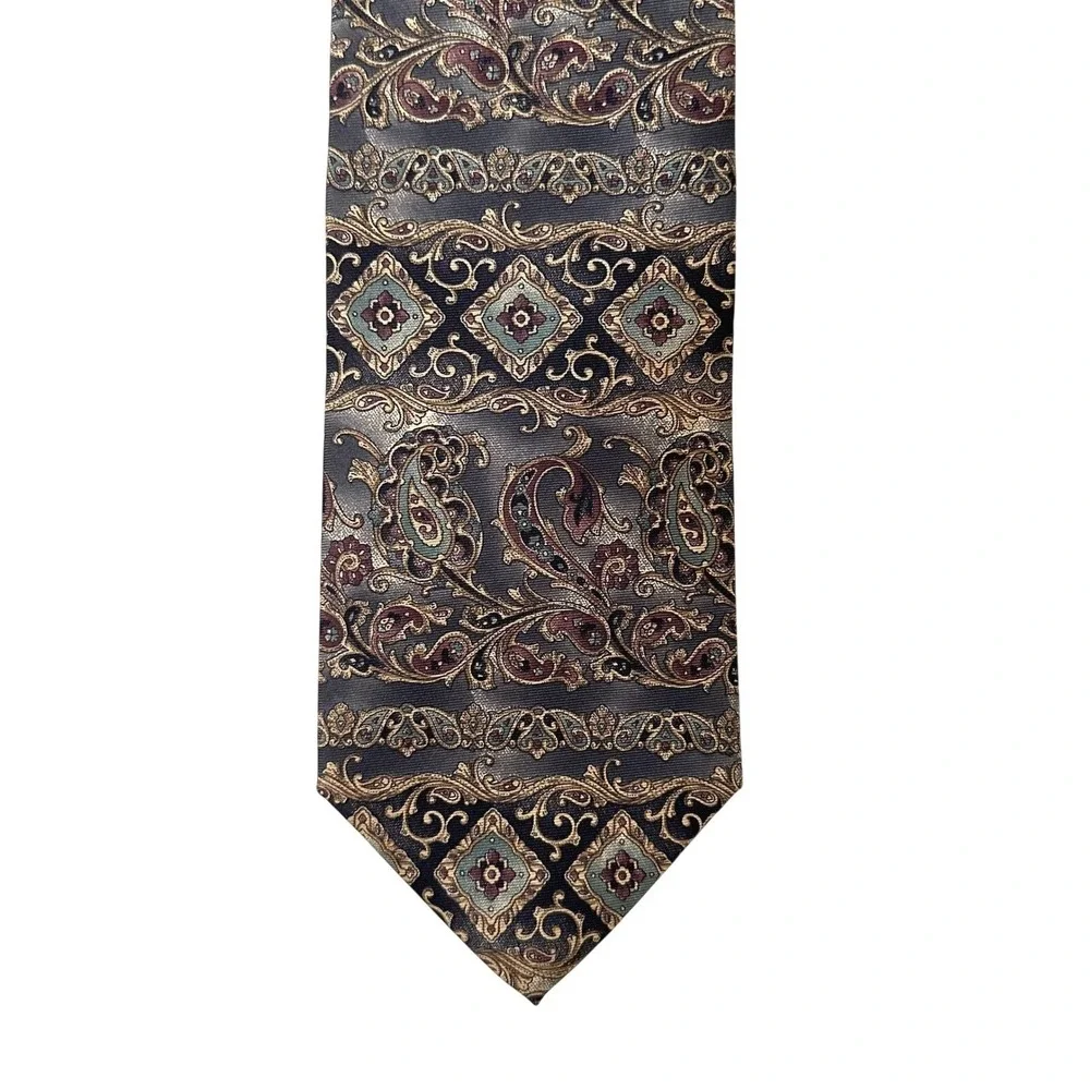 VTG Karl Lagerfeld Silk Paisley Tie 90s Earth Tone Medallion USA Dark Academia